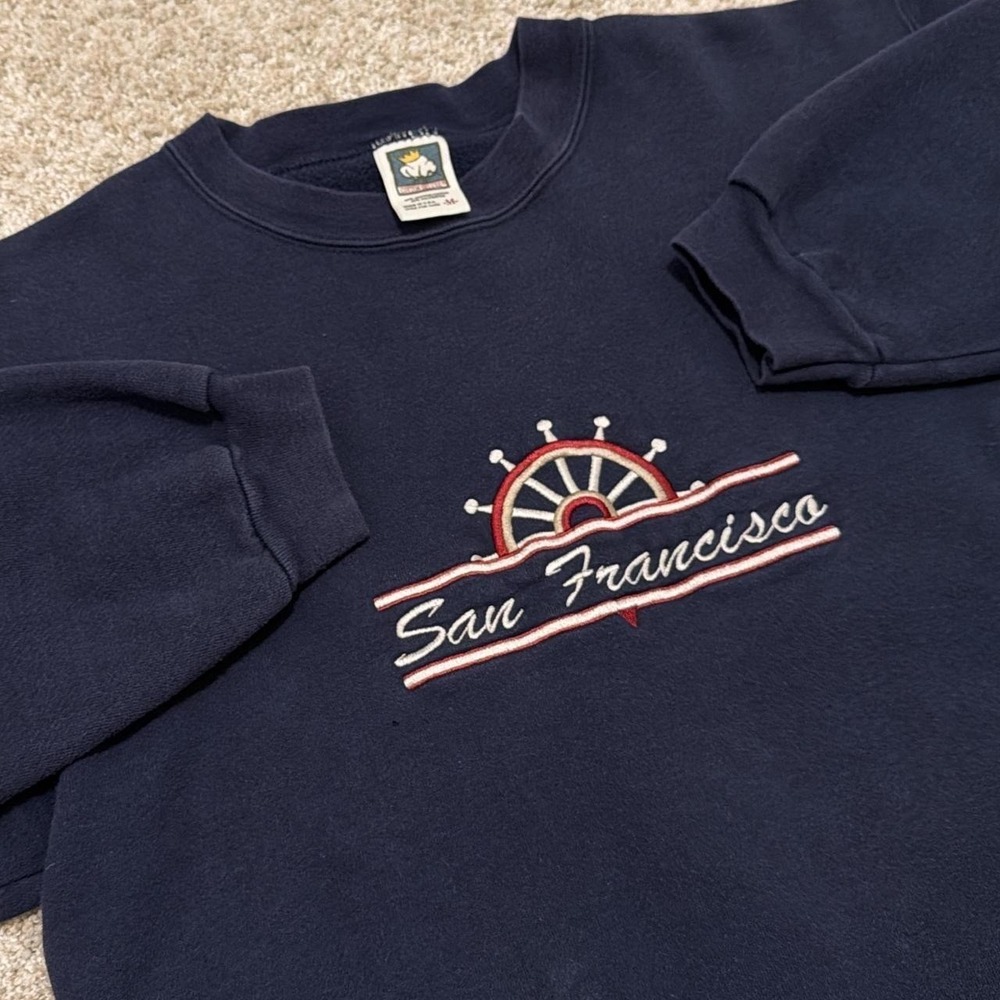 90s Vintage Cotton Deluxe Crewneck Sweatshirt | Navy | Men's M | Made in USA